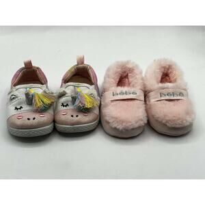 Baby Shoes Bundle Size 2 Toddler Bebe Furry Slippers & Unicorn Sneakers Cute Lot